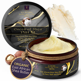 Queen of Shea front tub showing organic label and clean packaging benefit