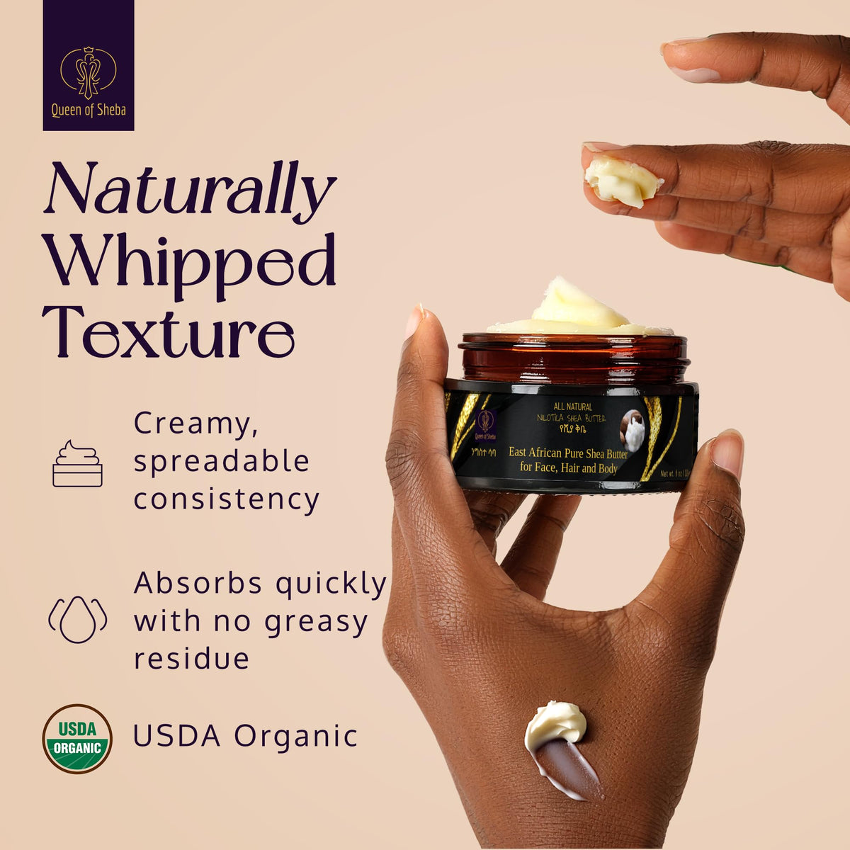 Queen of Shea applied to hair ends showing smoothing and split-end control