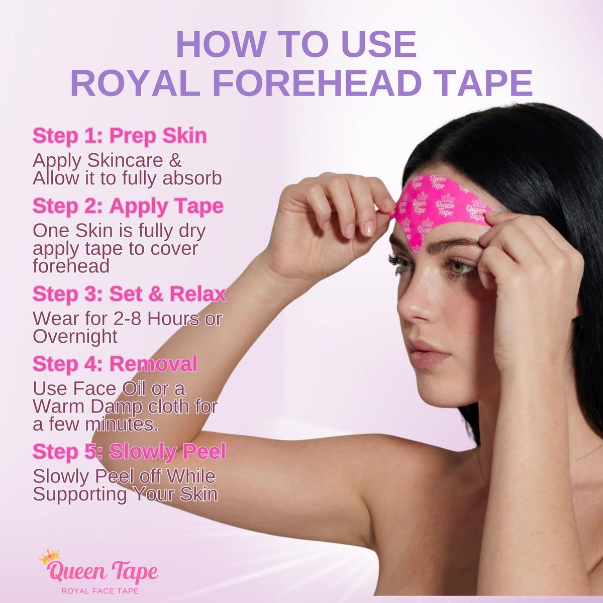 Queen Royal tape beside hand showing size and individual single-use strips
