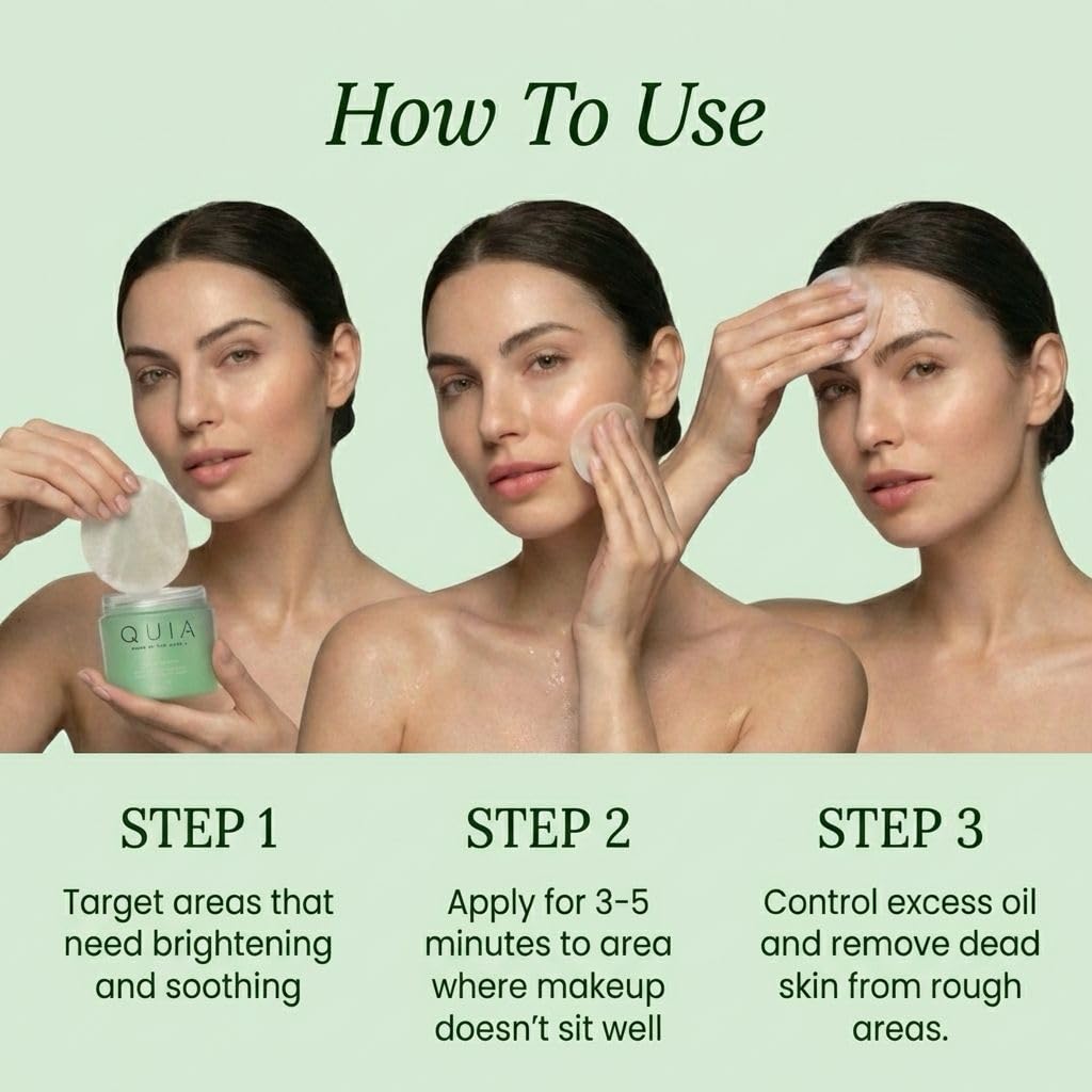 QUIA pad saturated with essence showing rich formula and lasting moisture