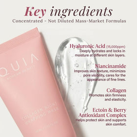 QUIA tube dispensing mask onto hand showing easy application