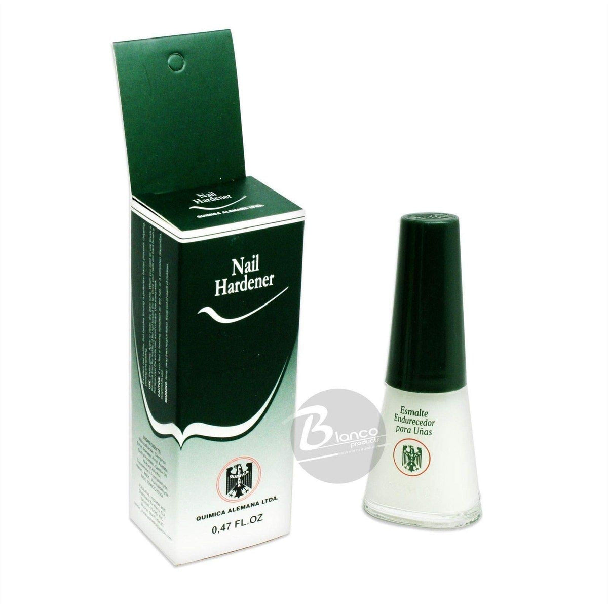 Química Alemana bottle on dresser next to nail tools shows convenient everyday use