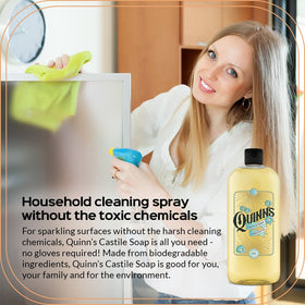 Quinn's being dispensed from a pump bottle for hands, emphasizing gentle cleansing