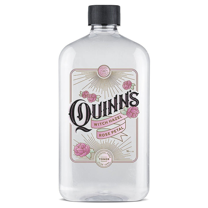 Quinn's front packaging showing 16 oz rose toner and clear benefits