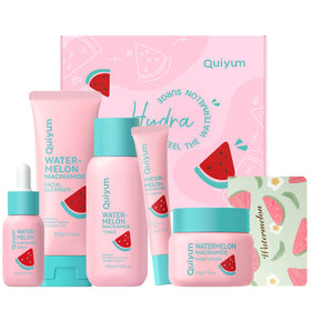 QUIYUM front packaging showing five-piece watermelon glow gift set benefits