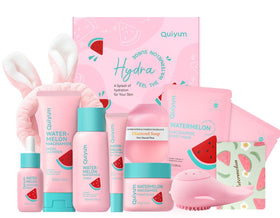 QUIYUM front packaging of watermelon skincare kit showing full gift set benefits