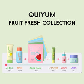 QUIYUM fruit sheet masks spread demonstrating variety and targeted care