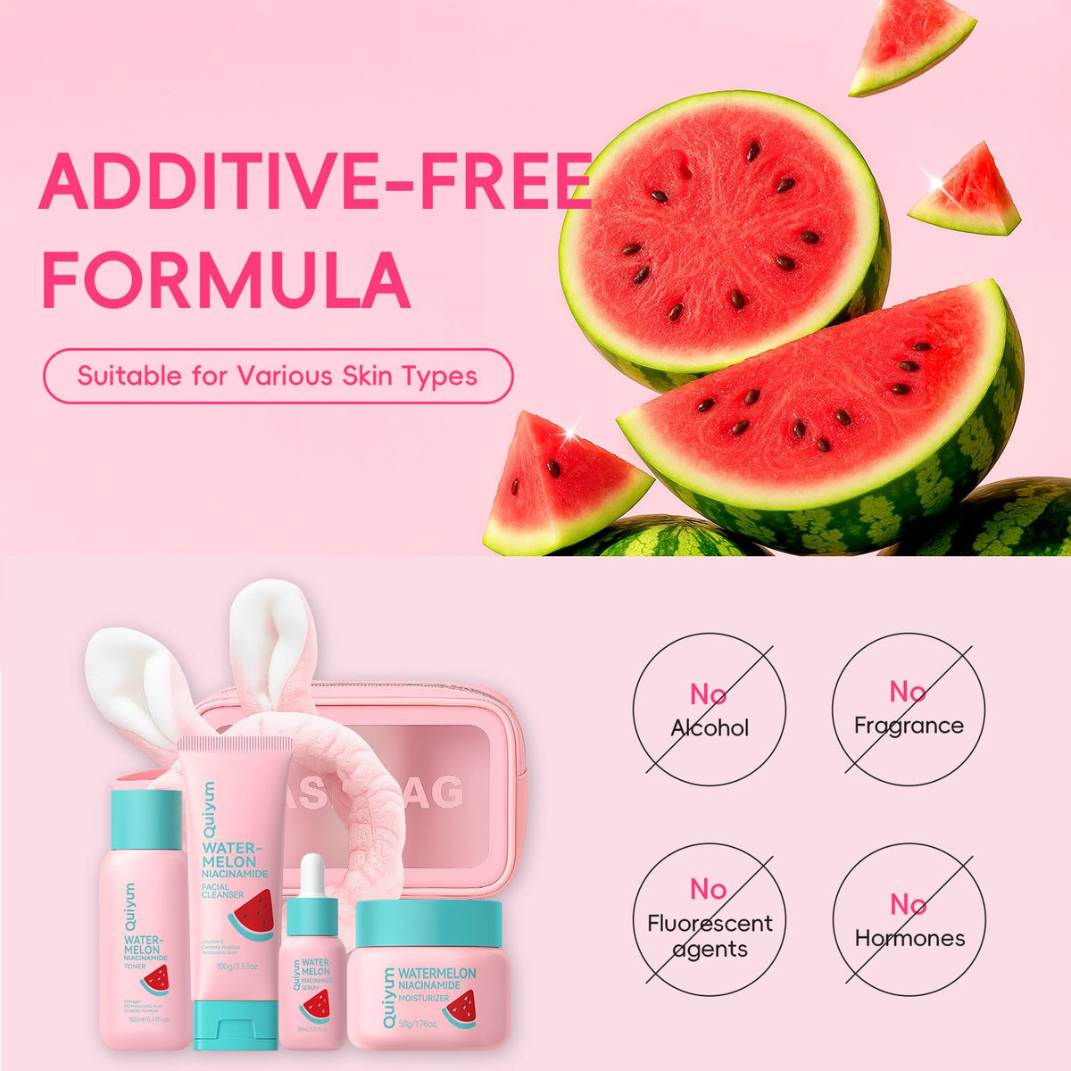 QUIYUM product label closeup listing niacinamide hyaluronic collagen ingredients