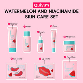 QUIYUM sheet masks and lip pads laid out showing targeted hydration benefit