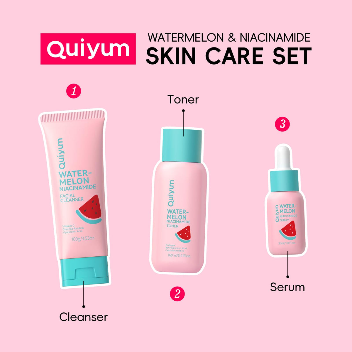 QUIYUM set packed in travel pouch for convenient on-the-go care