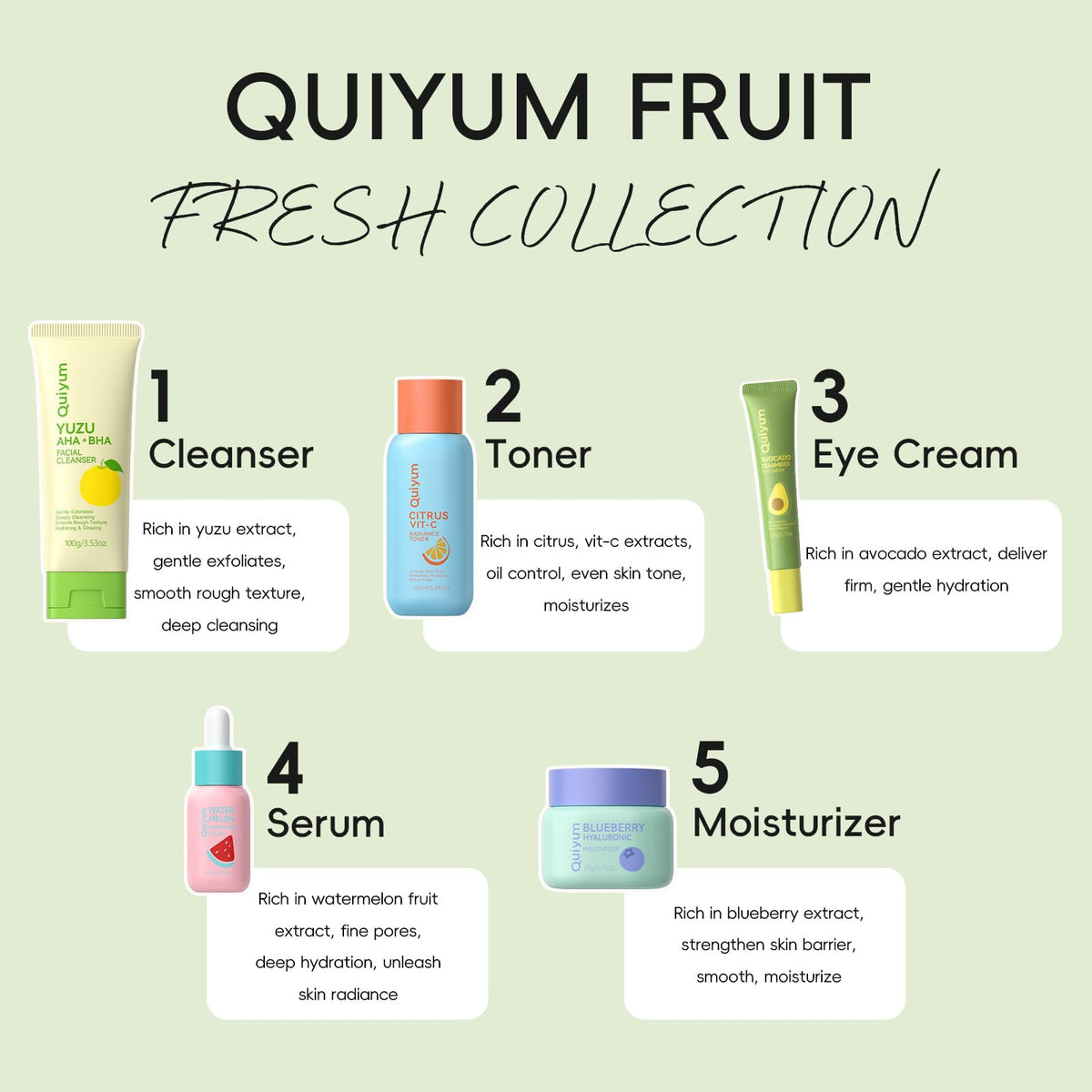 QUIYUM yuzu cleanser pump close-up displaying gentle foam action and clean finish