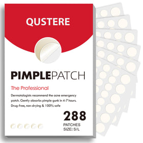 QUSTERE front packaging showing 288 clear acne patches for convenience