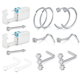 QWALIT front packaging showing two disposable nose piercing guns and jewelry