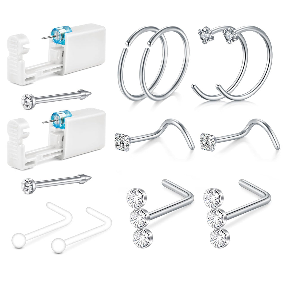 QWALIT front packaging showing two disposable nose piercing guns and jewelry