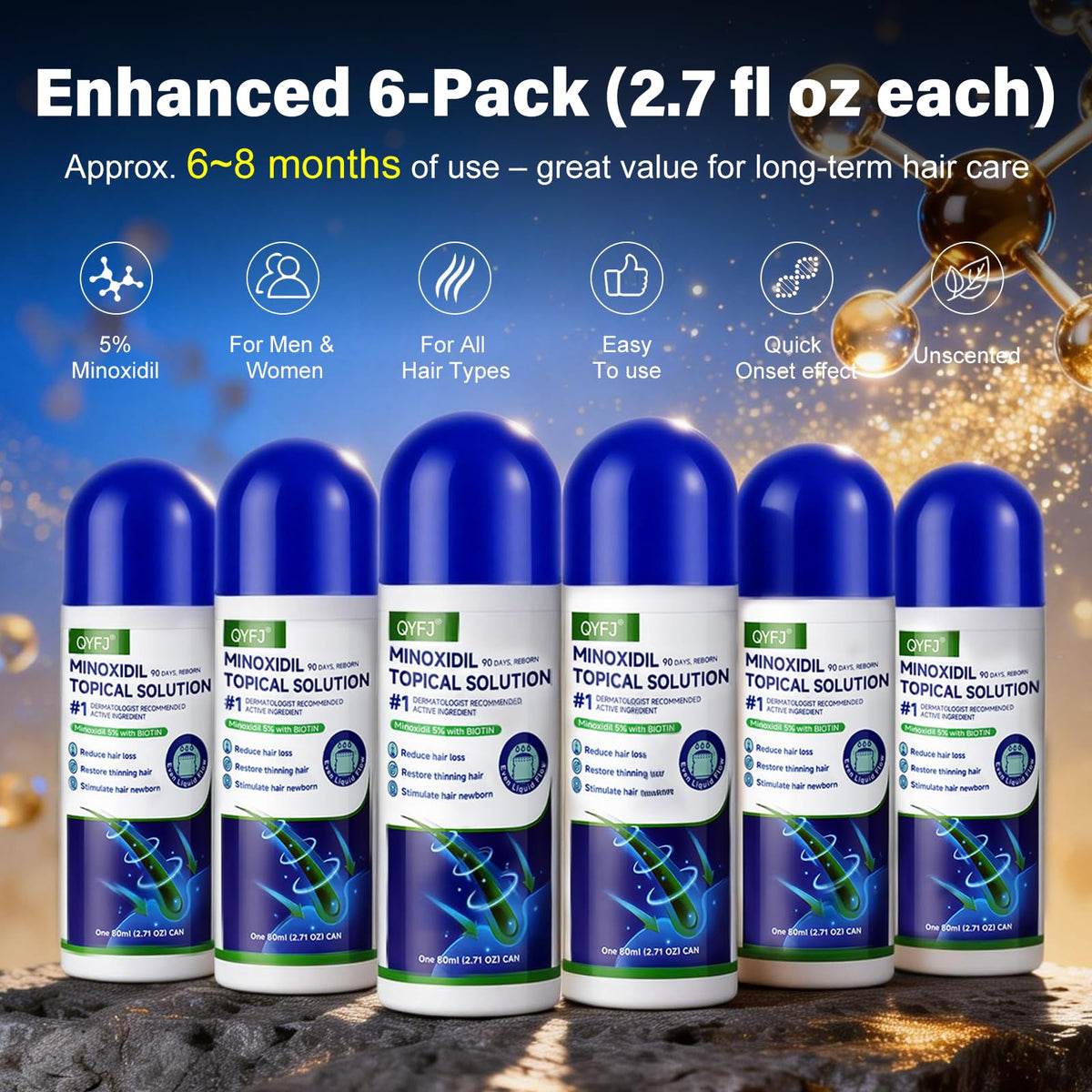 QYFJ bottle in hand showing portable size and extended supply benefit