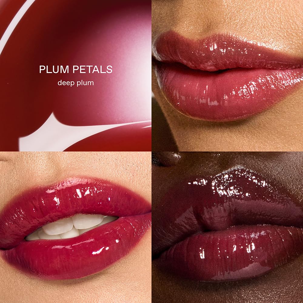 r.e.m. beauty Plum Petals texture close-up revealing smooth, non-sticky formula benefit