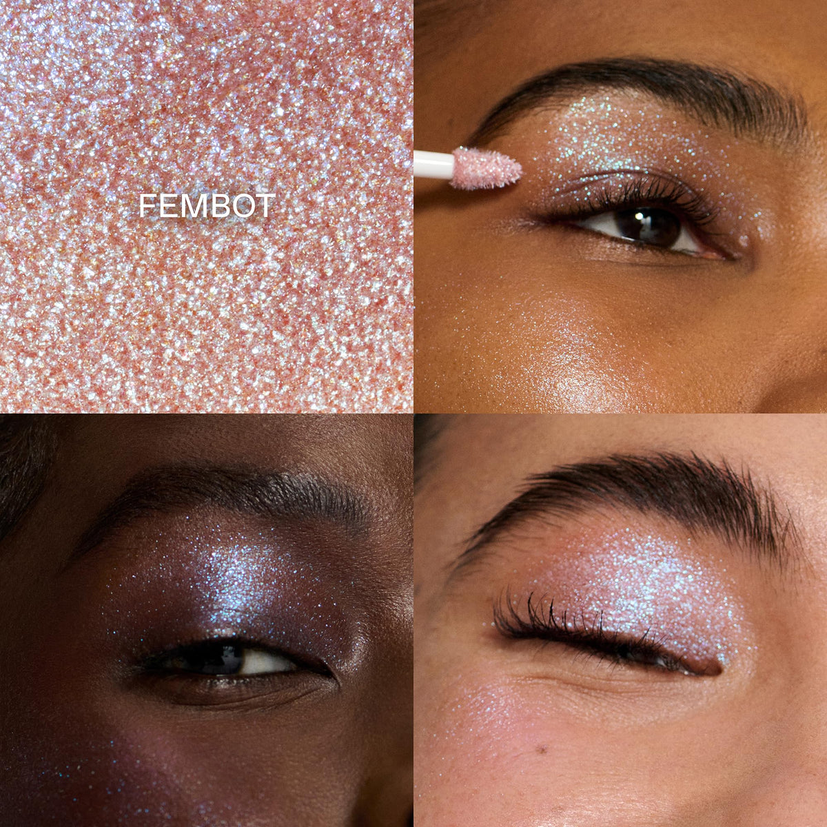r.e.m. beauty liquid texture swipe revealing high-impact shimmer payoff