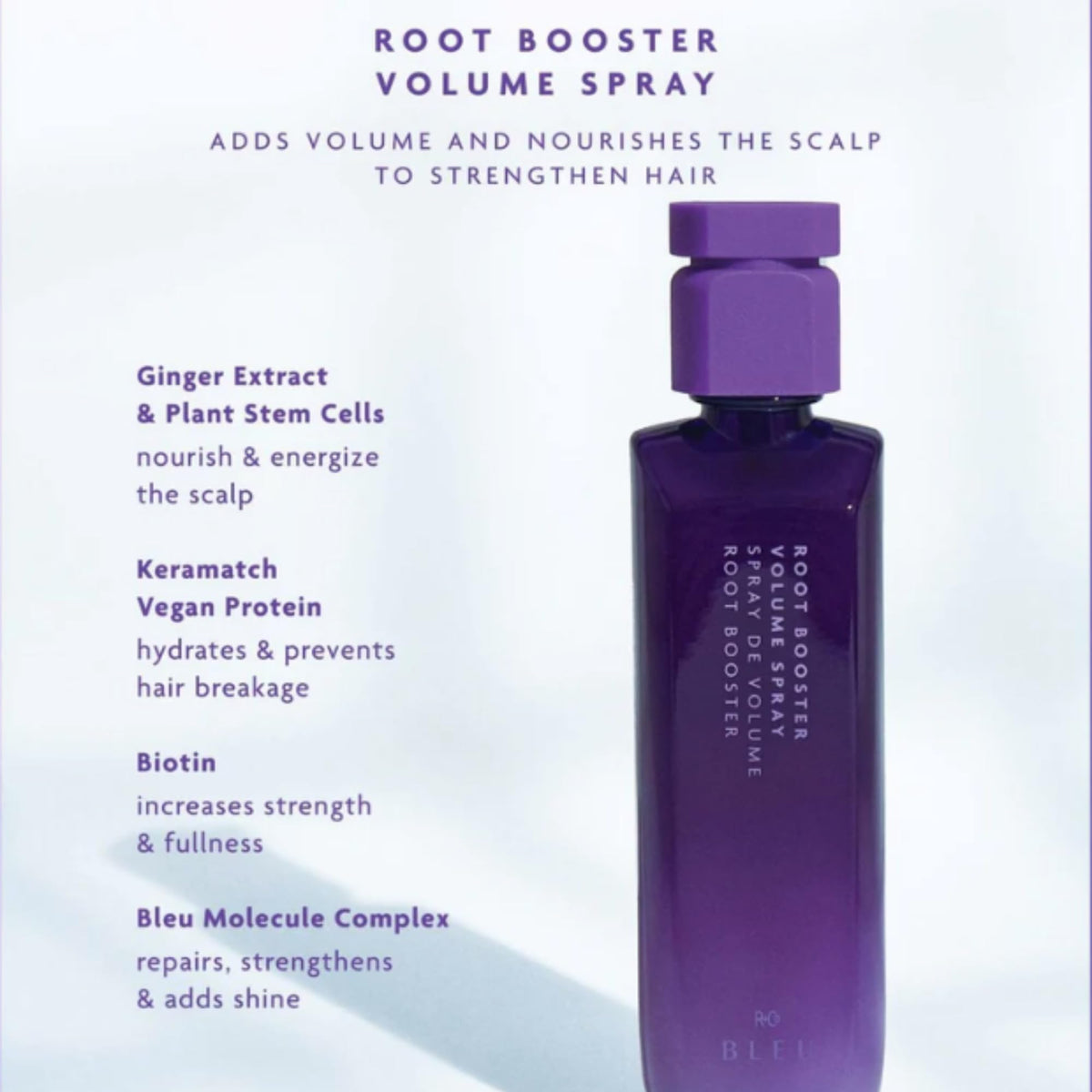 R+Co BLEU back label close-up displaying ingredients and benefits