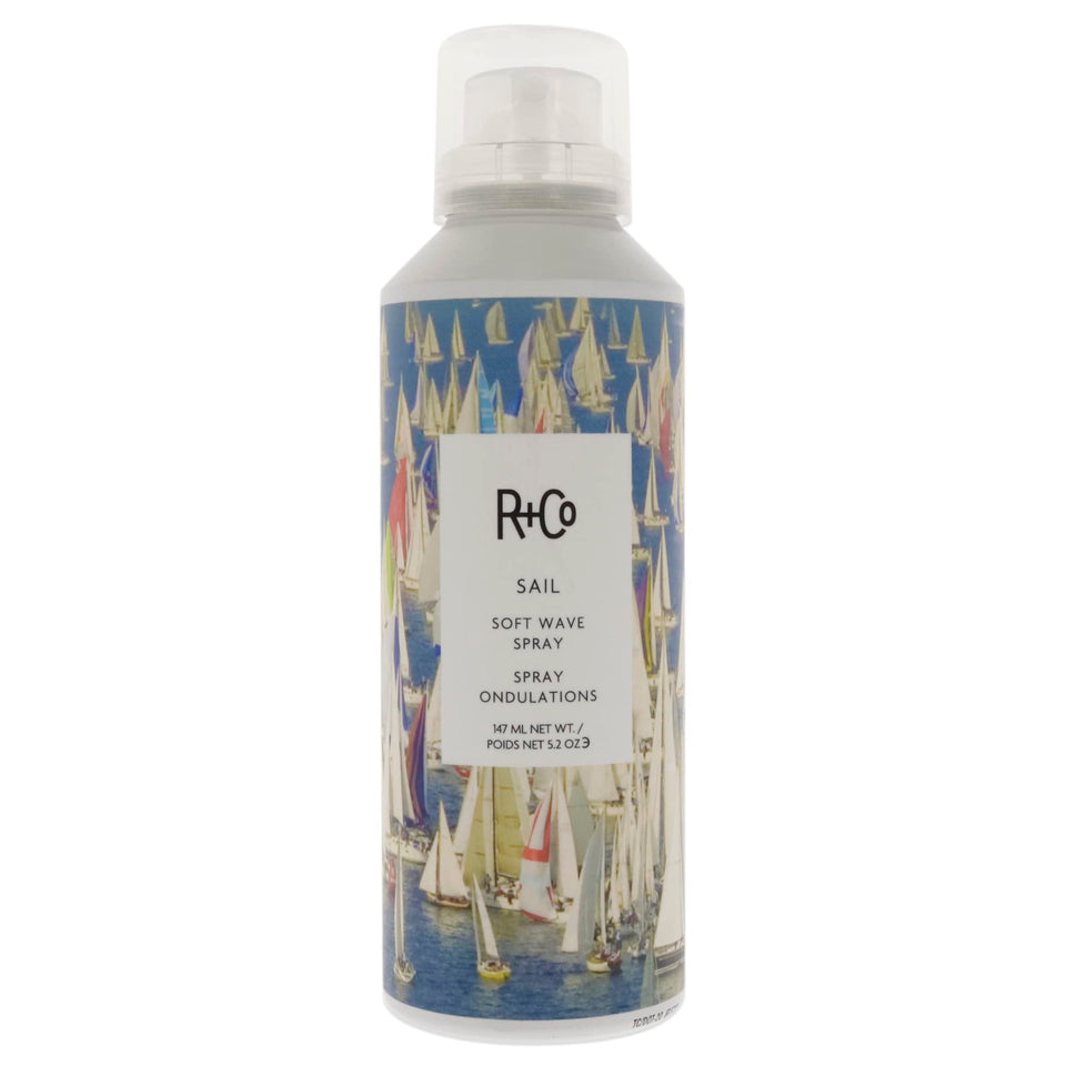 R+Co Sail bottle front view showing sleek design and volume benefit