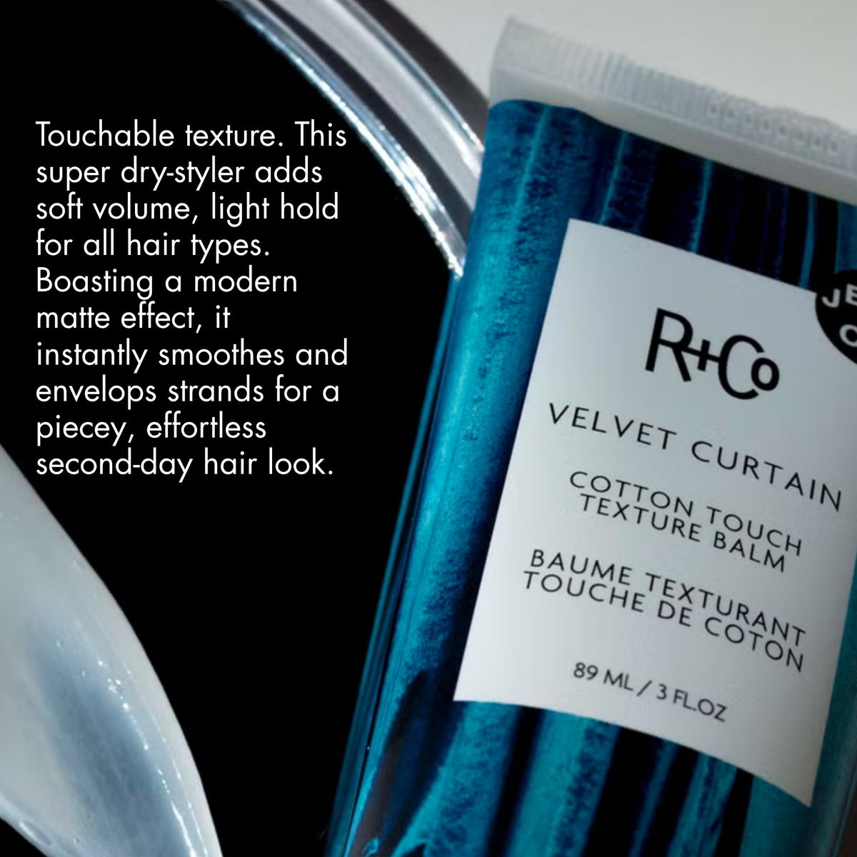 R+Co open balm texture close-up illustrating lightweight consistency