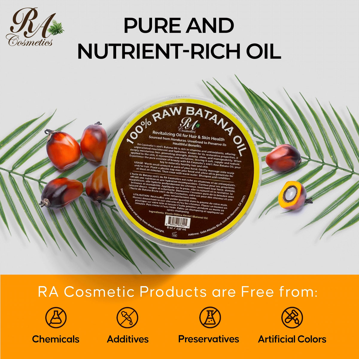 RA COSMETICS label close-up showing ingredient transparency benefit