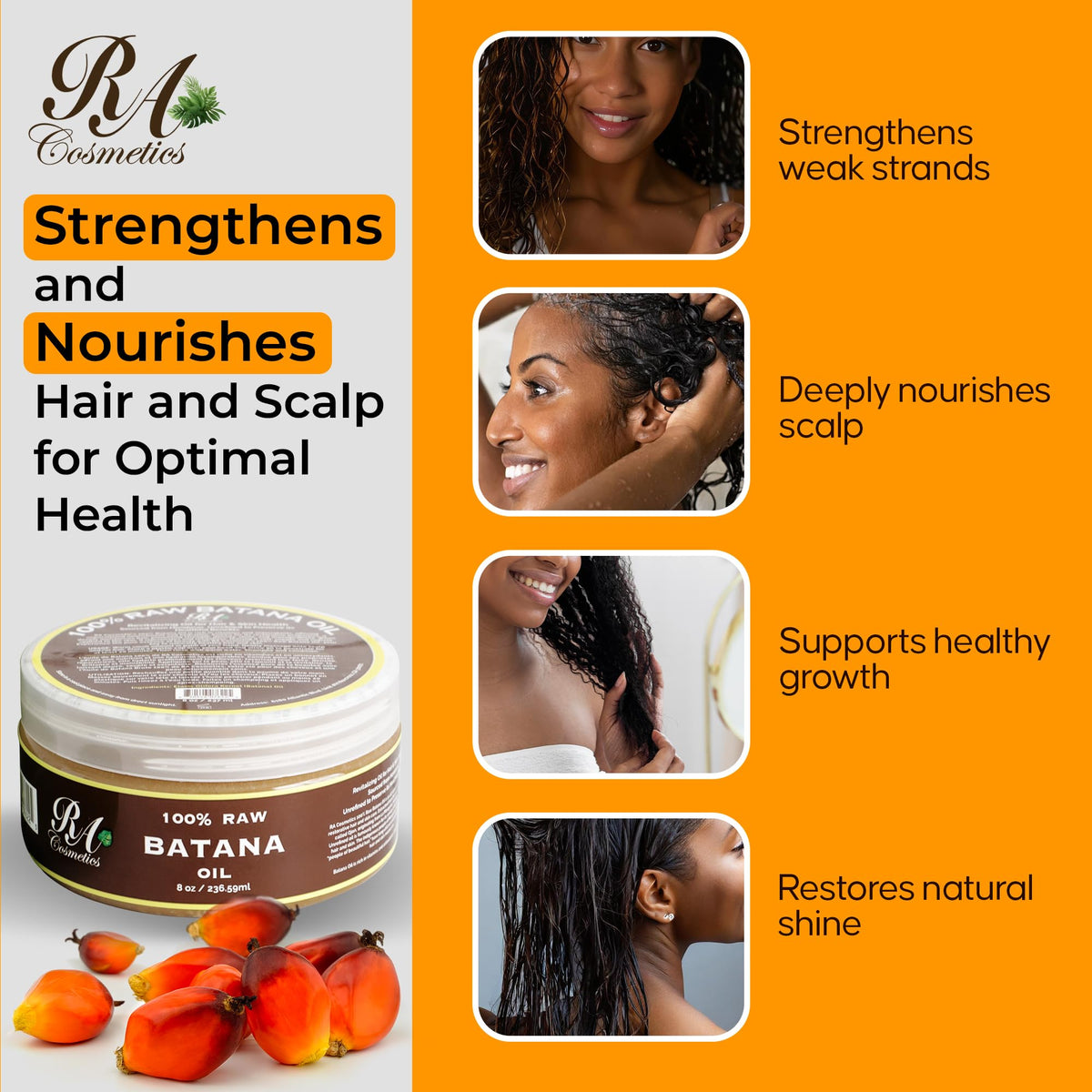 RA COSMETICS applied to hair strands demonstrating improved manageability and sheen