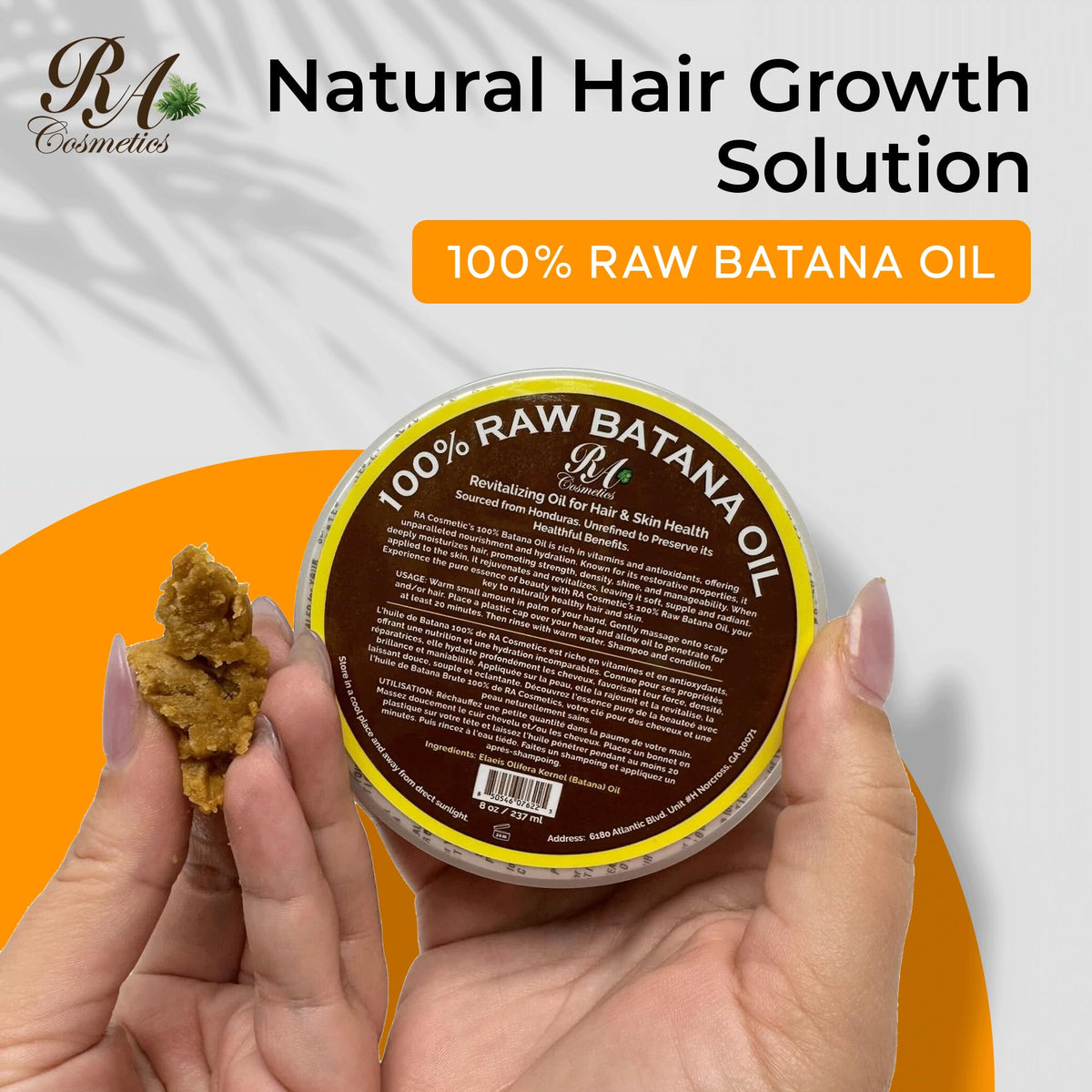 RA COSMETICS pouring oil from bottle highlighting easy application benefit