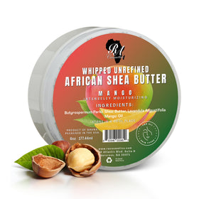 RA COSMETICS front jar showing mango shea label and brand benefits