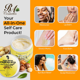 RA COSMETICS applying shea butter to curly hair for frizz control