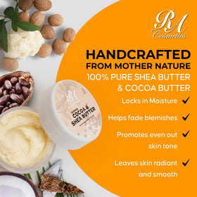RA COSMETICS cocoa shea coconut ingredients display natural sources and nourishing vitamins