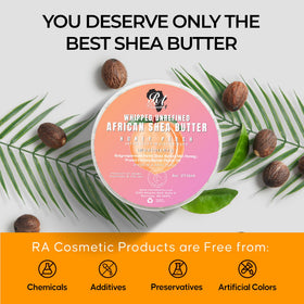 RA COSMETICS ingredients label closeup showing unrefined shea and clean formula benefit