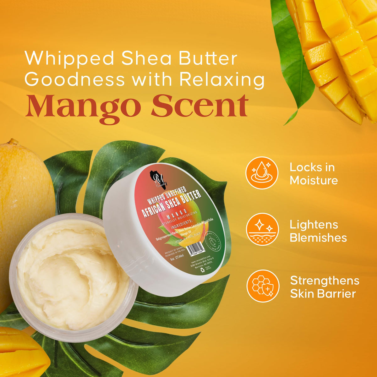 RA COSMETICS mango and shea nuts ingredients highlighting natural sourcing