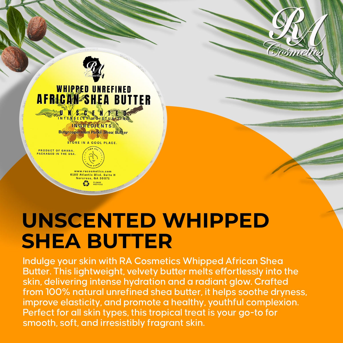 RA COSMETICS label close-up listing unrefined ingredients and vitamins