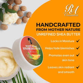 RA COSMETICS open jar in hand demonstrates scoopable butter for quick moisturization