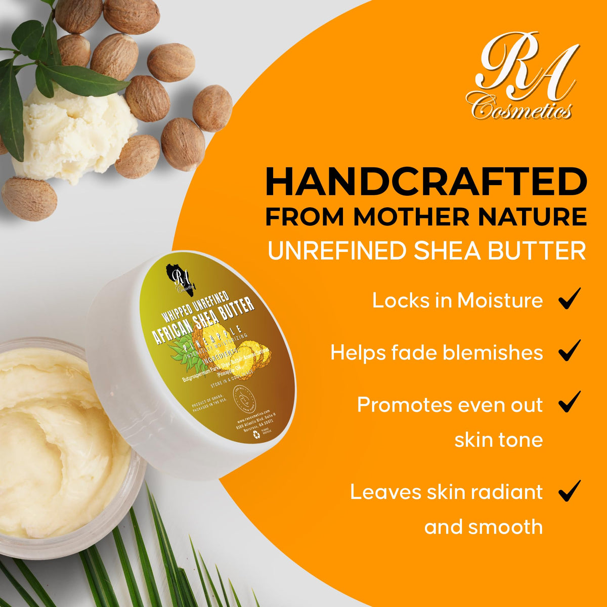 RA COSMETICS applying whipped shea on hands for fast absorption and softening