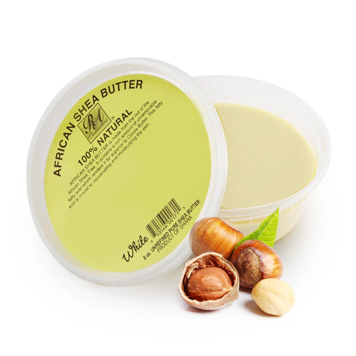 RA COSMETICS front jar view showing pure shea butter, highlighting natural moisturizing benefit