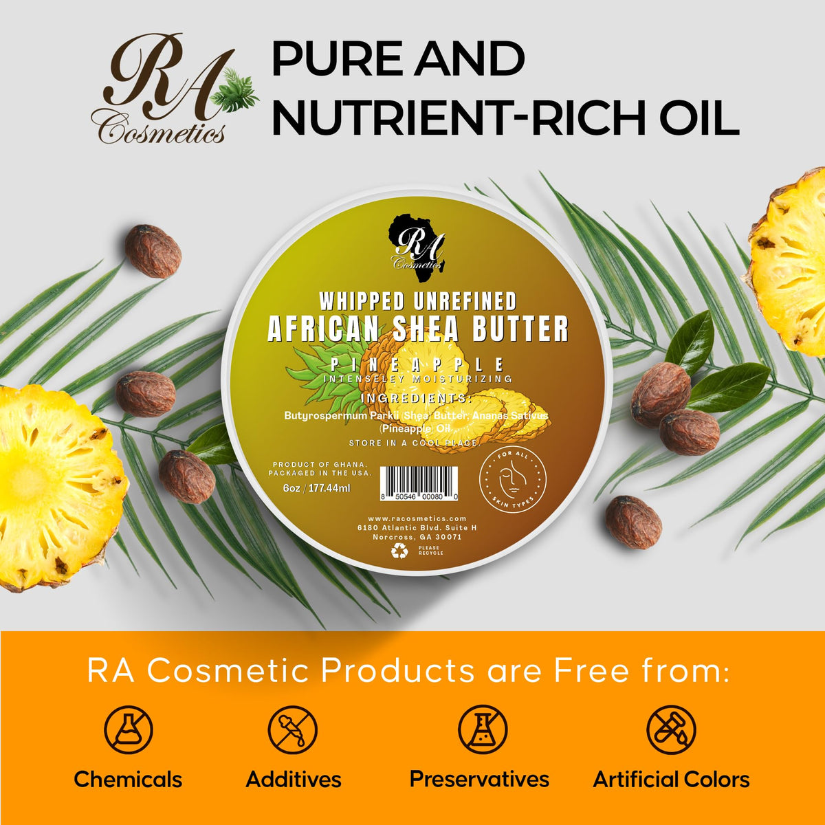 RA COSMETICS 12oz jar held in hand showing real size and travel-friendly jar