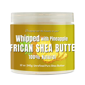 RA COSMETICS jar front view showing whipped shea butter and pineapple scent benefits