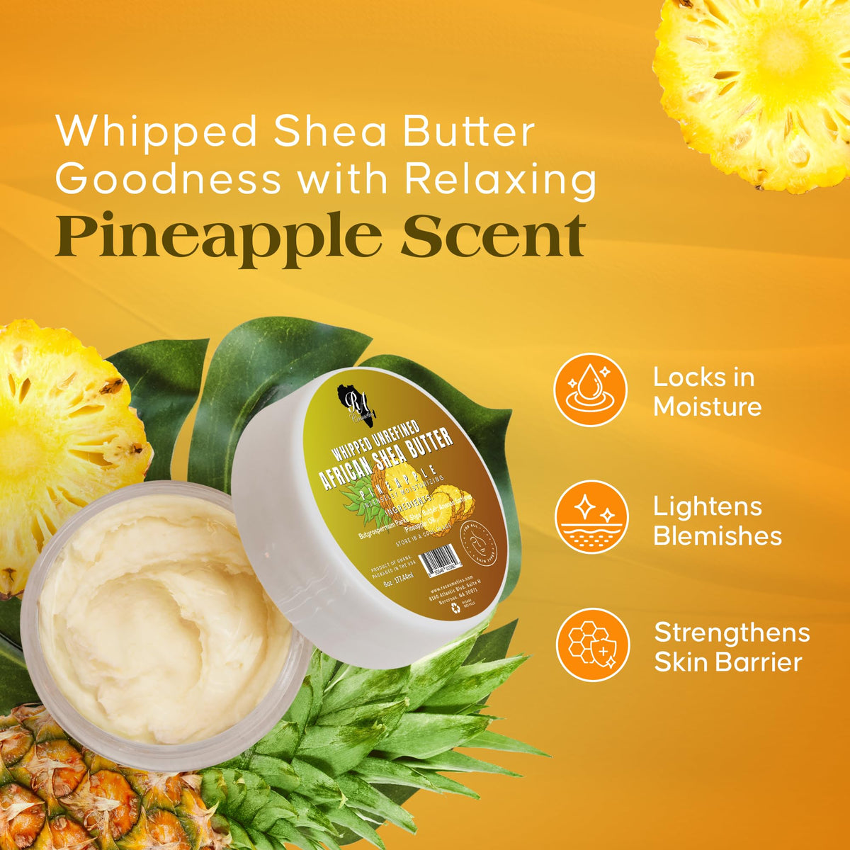 RA COSMETICS shea nuts and mango extract highlighting natural ingredients