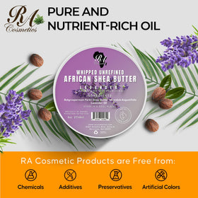 RA COSMETICS label close-up highlighting handcrafted Ghana origin and ingredients