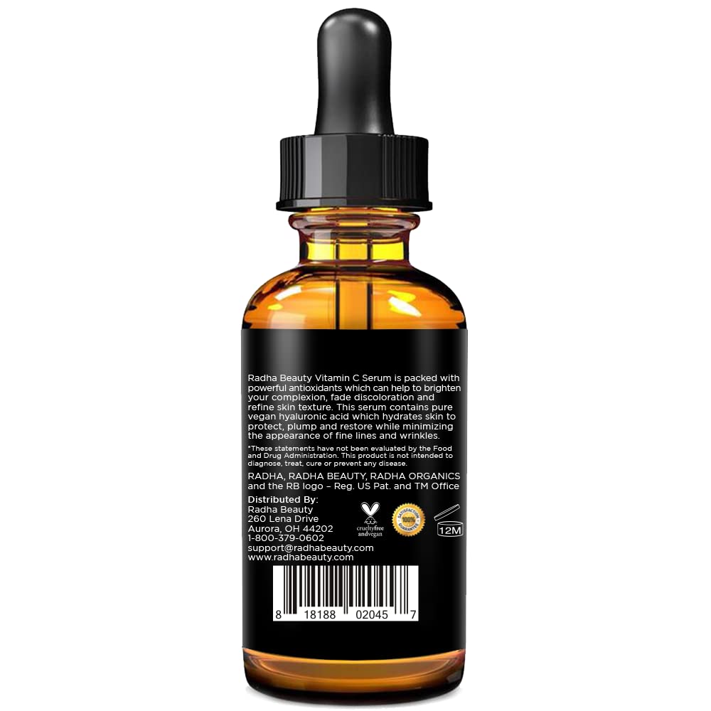 Radha Beauty label close-up highlighting vitamins and clean ingredients