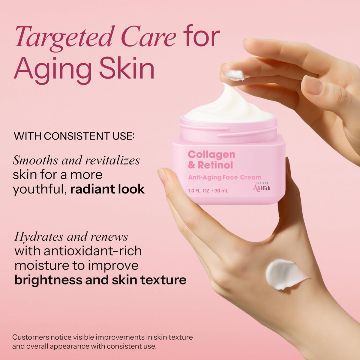 Radiant Aura ingredients label photographed to show clean, natural formula
