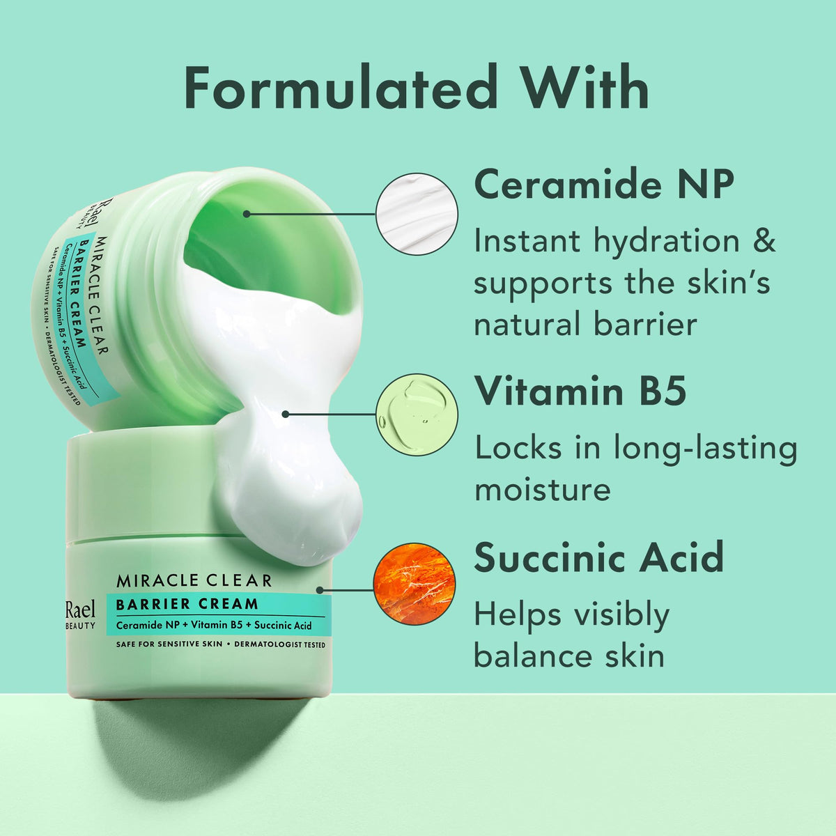 Rael barrier cream pump dispensing a pea-sized amount for controlled, no-waste use