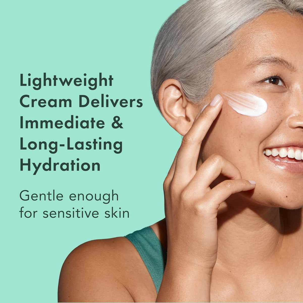 Rael barrier cream texture closeup highlighting smooth, non-greasy finish and quick absorption