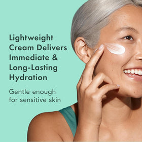 Rael barrier cream texture closeup highlighting smooth, non-greasy finish and quick absorption