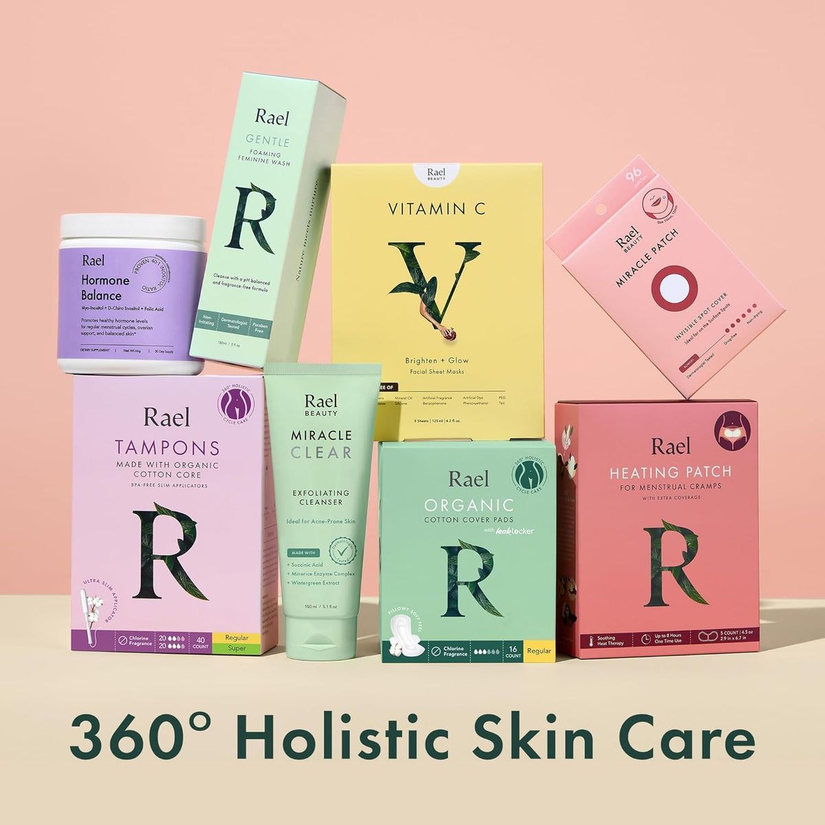 Rael cleanser displayed with other skincare products lifestyle