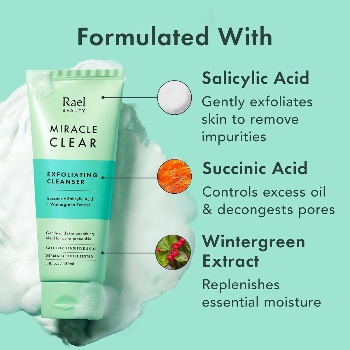 Rael label detailing salicylic and succinic acid ingredients