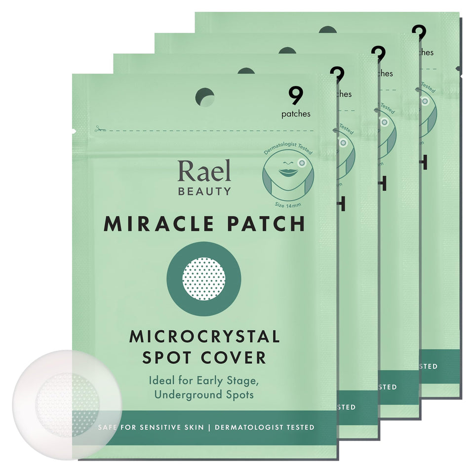 Rael front package showing 36-count microcrystal spot covers and benefits