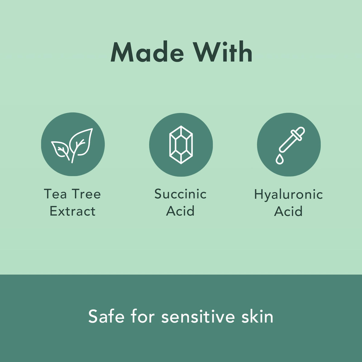 Rael ingredient label close-up listing tea tree and hyaluronic acid benefits