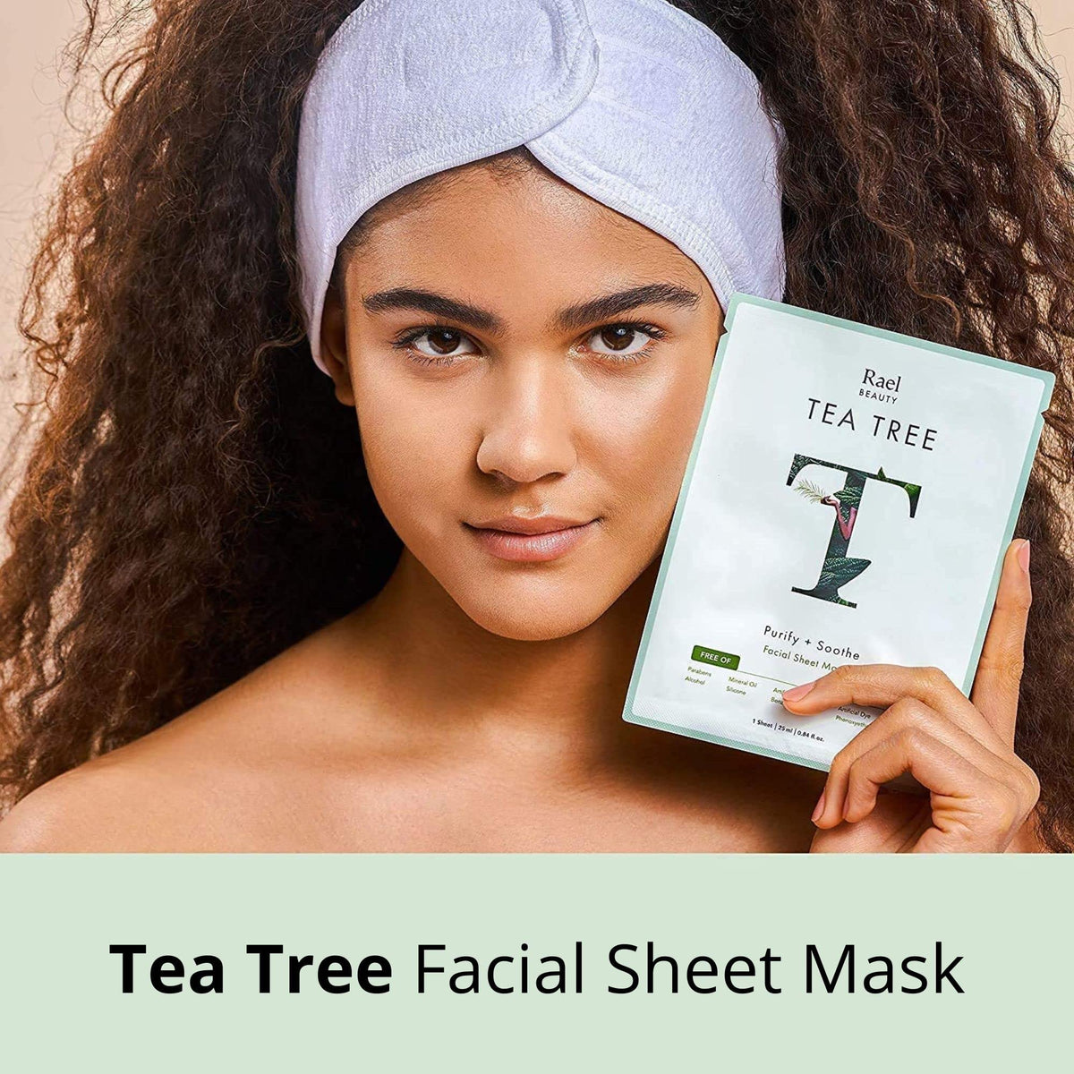 Rael sheet mask applied on face illustrating comfortable fit and immediate hydration benefit